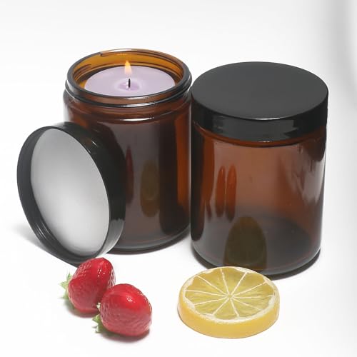 8oz Glass Jars with Lids, 2 pack Jars Amber 250g Empty Round Cosmetic Containers for Sample, Powder,Body Butter,Cream, Lotion, Spice