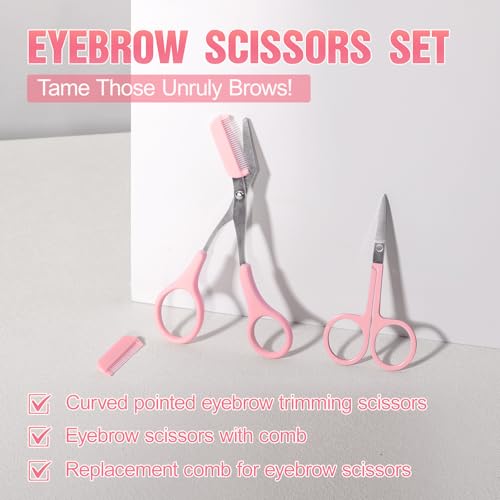 Eyebrow Kit, 17 in 1 Tweezers for Women Facial Hair, Hair Scissors with Comb, Eyebrow Trimmer, Brow Brushes, Hair Tools Travel Bag, Professional Grooming Tweezer Set - color: Pink