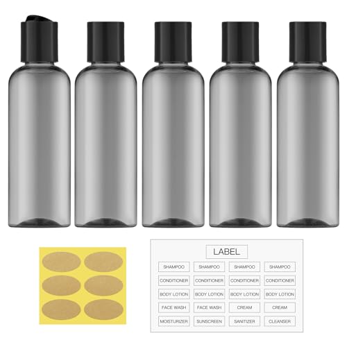 Travel Bottles for Toiletries 3.4 oz - Travel Size Containers for Shampoo Plastic - Small Empty Lotion Squeeze Bottle for Liquid TSA Approved - Leak Proof Mini Conditioner Refillable Black 100ml - color: Black