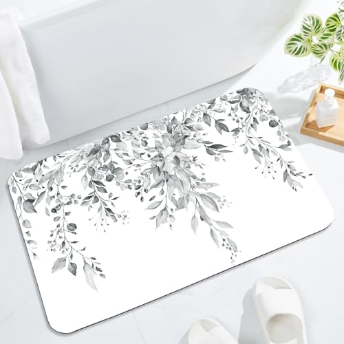 Gibelle Eucalyptus Leaves Bath Mat Rug Set 2 Piece, Super Absorbent Quick Dry Bathroom Rug Set, Non Slip Rubber Backed Bathroom Floor Mat for Tub Shower Sink (20"x32"+20"x32", Grey) - color: A005, size: 20" x 32" (2pcs)
