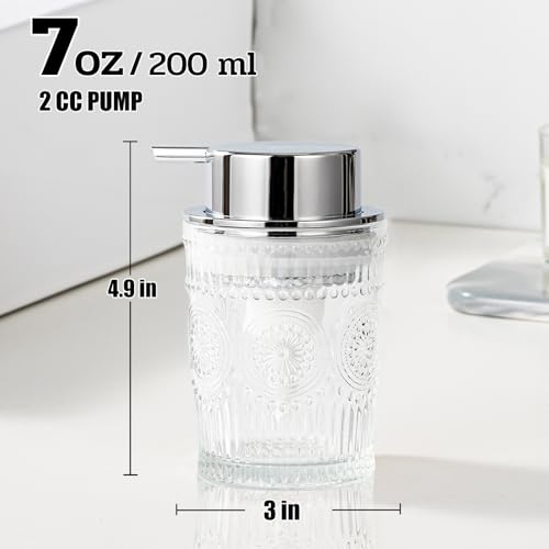 Glass Foam Soap Dispenser, 7 Oz Face Wash Dispenser for Bathroom, Vintage Glass Clear Foaming Hand Soap Dispenser, Small Refillable Lotion Dish Dispenser for Kitchen - color: Silvery-7 Oz