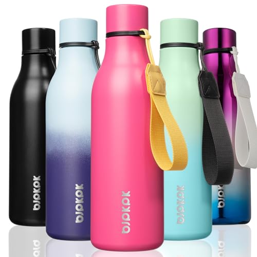 BJPKPK Insulated Water Bottles, 18 oz Stainless Steel Metal Water Bottle with Strap, BPA Free Leak Proof Jugs, Mugs, Flasks, Reusable Thermal Flasks for Sports & Travel, Pink - color: Pink, size: 18 Ounces, style: 18oz