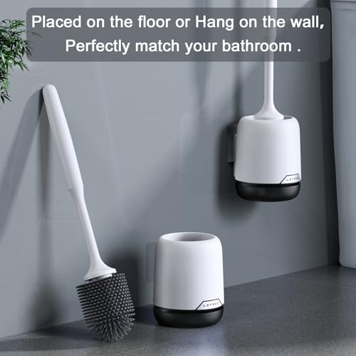 Lefree 3 Pack Silicone Toilet Bowl Brush and Holder Set with Ventilated Holder, Floor Standing & Wall Mounted Toilet Scrubber - color: Black, size: 3 Pack