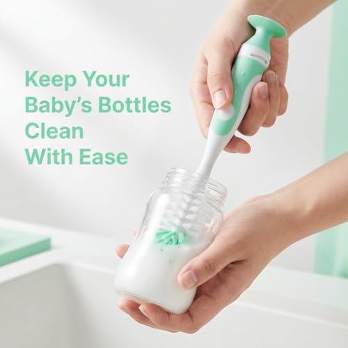 Ariseno 5-in-1 Baby Bottle Brush Set, Bottle Brush for Baby, Bottle Cleaner Brush Set, Including Nylon and Silicone Bottle Brush, Bottle Cap Brush, Straw Brush, Nipple Brush, BPA-Free (Green) - color: Green-nylon Silicone
