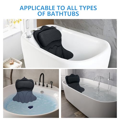 REEZEIVI Bath Pillows for Tub,Bath Pillow with 6 Non-Slip Suction Cups,Soft 4D Mesh Fabric,Bathtub Pillows for Tub Neck and Back Support,Extra Thick Luxury Bathtub Pillows,Black - color: Black