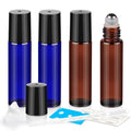 10ml Roller Bottles for Essential Oils, 4 Pack Glass Roll on Bottles, Refillable Perfume Bottle, with Stainless Steel Roller Balls, 2 Droppers, 1 Opener, Labels (Amber+Blue) - color: Blue