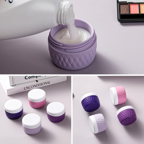 Kuangre Travel Containers for Toiletries, Silicone Cream Jars BPA-Free, TSA Approved 3oz Travel Size Containers, Leak-proof Silicone Jars with Lid for Cosmetic Face Hand Body Cream (4 Pack) - color: Purple, size: 3 Ounces