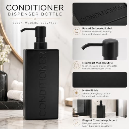Rectangular Resin Dispenser Premium Bathroom Shampoo Conditioner Body Wash Bottle Modern Refillable Pump Design - color: Black