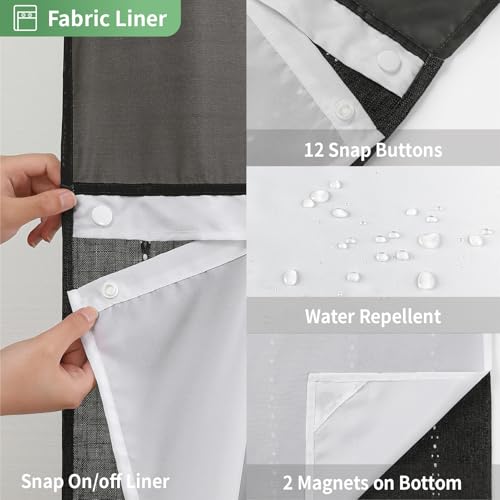 eachope No Hook Stall Shower Curtain with Snap-in Fabric Liner - 54x80 Heavy-Duty Linen Textured Striped Design,Narrow Rustic Modern Farmhouse Bohemian Bathroom Curtain,Water-Repellent,Black - color: Black, size: 54"W x 80"L (Pack of 1)