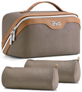 BOYATU Travel Makeup Bag Organizer Cosmetic Bag: 3 Pcs Set Make up Bags for Women with Handle - Waterproof Vegan Leather Toiletry Bags Travel Essentials Pouch with Compartments (A-02-Grey) - color: 02-B-Grey