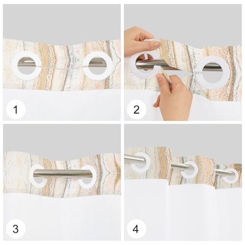 No Hook Shower Curtain with Snap in Liner 71x74 inch | Marble Abstract Design, Mesh Top Window, Hotel Style Fabric Shower Curtain, Water-Repellent Bathroom Curtain - color: Boho Gold Marble