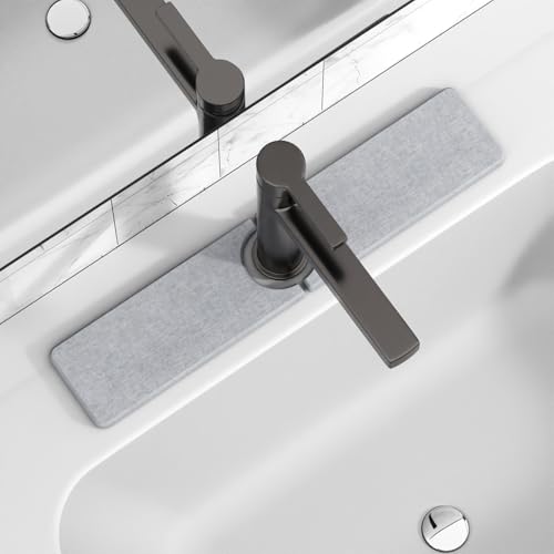 20" x 4" Stone Faucet Mat for Kitchen Sink, Quick Drying Diatomite Sink Tray, Faucet Sink Splash Guard for Prevents Moisture Buildup (Light Gray) - color: Light Gray, size: 20" x 4"