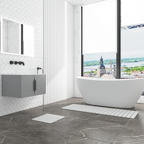 Diatomite Quick-Dry Water Absorbing Bath Mat Sets-XLarge+Small Natural White Mat