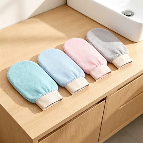 Exfoliating Bath Towel Set for Women Strong Cleaning Back Scrubber - color: Light Pink, Light Blue
