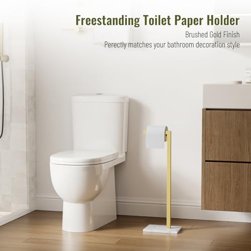 Gold Toilet Paper Holder Stand Marble Base SUS 304 Stainless Steel Freestanding Tissue Roll Holder for Bathroom Rustproof Storage for 4 Rolls Brushed Gold by Homevacious - color: Brushed Gold