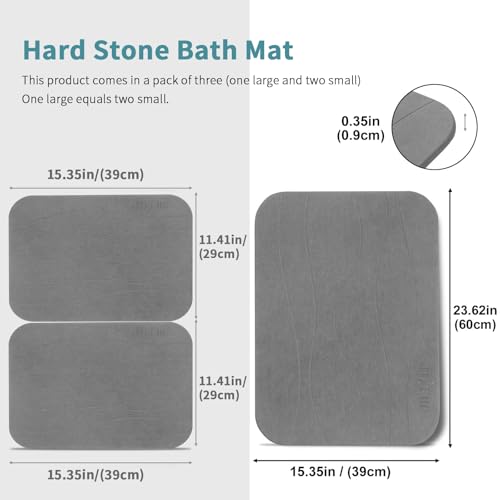 Stone Bath Mat, Set of 3,Diatomaceous Earth Shower Mat, Non-Slip Super Absorbent Quick Drying Bath Mat for Bathroom Floor, Grey - color: Dark Grey Set of 3