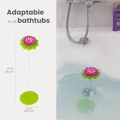 Vigar Flower Power Bathtub Drain Stopper with Chain - Universal Tub Stopper Bathtub Plug for Tub Drain, Decorative Daisy Bath Tub Stopper for Bathroom Sink Accessories and Tubs, Bath Plug - Pink Green