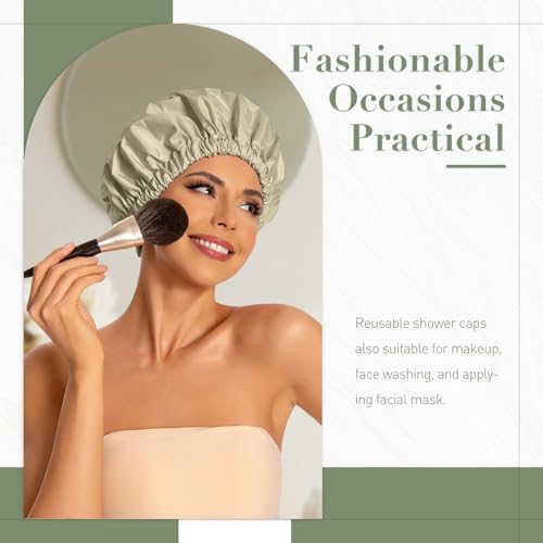 Edoneery Reusable Shower Caps for Women, Waterproof Long Hair Bonnet | Washable Design, Wide Elastic Band, Large Fit, Holds Long Hair, Braids Friendly, Bath Accessories, Spa, Travel - color: Gray Yellow