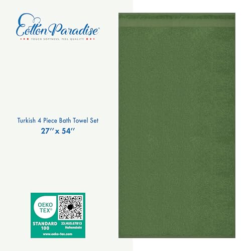 Cotton Paradise Turkish Towel Set, Soft Absorbent Quick Dry, 4 Piece Bath Towel Set, Sage Green - color: Sage Green, size: 4 PC SET (27x54")