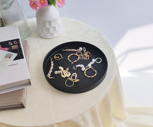 3 Trays Round Black Tray (8 Inch), Bathroom & Kitchen Hard Tray | Versatile Vanity, Coffee Table, Serving Tray | Farmhouse & Modern Countertop Organizer - color: Black-3 Tray, size: 8"