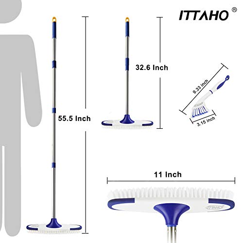 Floor Scrub Brush with Long Handle - 53" Deck & Grout Cleaner Brush Set for Tile, Marble, Stone, Bathroom, Patio, Garage, Deck & Floor Cleaning - size: 11"