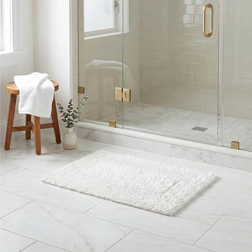 THE BEER VALLEY Reversible Bath Rug 17x24 Inch - White | Cotton Absorbent Thick Bathmat for Bathroom, Washable Toilet Small Throw Mat - color: White, size: 1'5" x 2' (Rectangular)