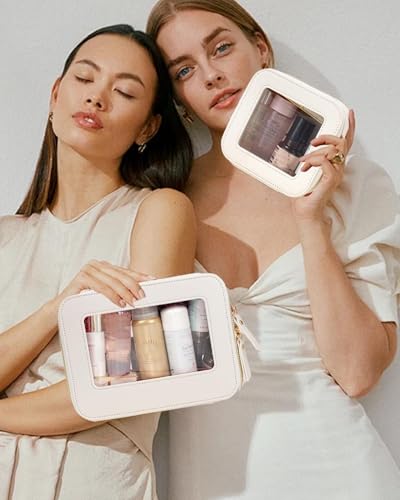 Travel Clear Makeup Bag Set, TSA Approved Cosmetic Bag Case with Zipper Portable Makeup Pouch Toiletry Bag Traveling Cosmetic Organizer Storage Bag Car Organizer Car Essentials - color: Mini+Large White