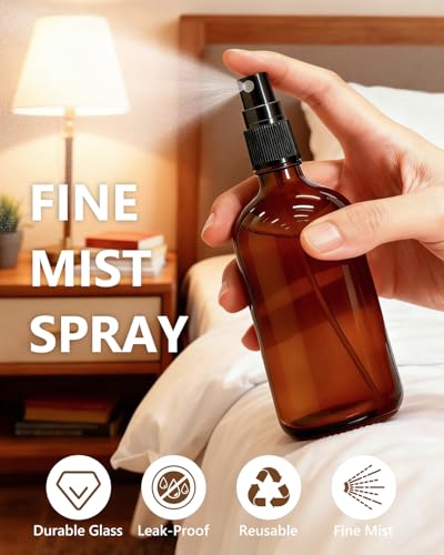KEYWING 35 Pack Small Amber Glass Spray Bottles for Essential Oils, 4oz Empty Fine Mist Mini Spray Bottles, Refillable Containers for Hair, Travel, Plants, Cleaning, Skin Care - size: 4oz
