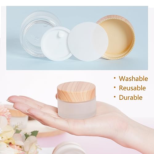 6Pcs Glass Lotion Cream Container with Lid Refillable Empty Sample Cosmetic Jar for Makeup Scrub Cream Toiletries Home Travel (30ml) - color: Clear, size: 30ml