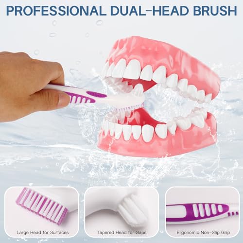 24 Pack Denture Cases and Brushes with Strainer Baskets for Travel | Keeps Dental Appliances Clean, Organized and Easy to Carry