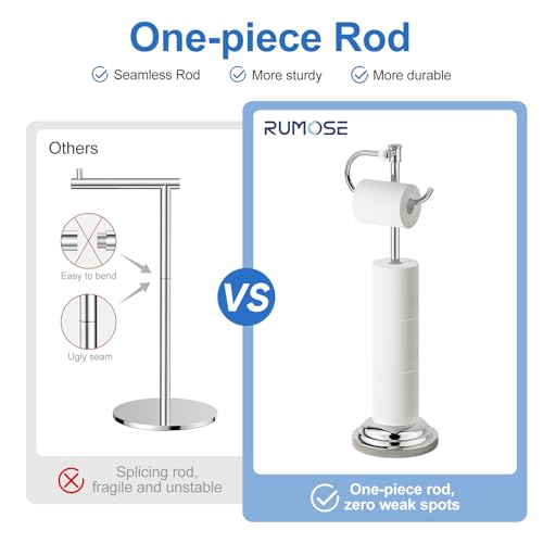 RUMOSE Toilet Paper Holder Stand for Floor, Polished Chrome Bathroom Free Standing Toilet Tissue Roll Holder with Storage, Adjustable 17-25 Inch, SUS304 Stainless Steel - color: Polished Chrome