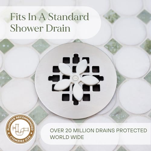 DrainWig Shower Drain Hair Catcher – Disposable Bathroom Hair Trap, Easy to Install in Shower Drain Cover, Helps Prevent Clogs – As Seen on Shark Tank – White Flower (12-Pack) - color: White Flower, size: 12 Count