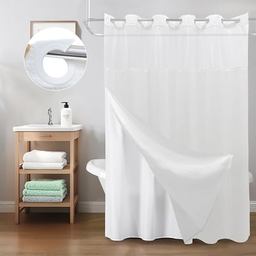 Inhousolu No Hook Shower Curtain with Snap-in Fabric Liner, Waffle Weave 230 GSM Polyester, Weighted Hem, Water Repellent Washable, Mesh Top Window 72" W x 72" L White - color: White, size: 72"W x 72"L (Pack of 1)