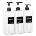 Segbeauty 33.8oz Shampoo and Conditioner Dispenser, 3pcs Square Empty Plastic Bottles with Labels, 1000ml Large Square Hand Soap Dispenser for Bathroom, Body Wash Container Pump Bottle Refillable - color: Clear, style: 3pcs
