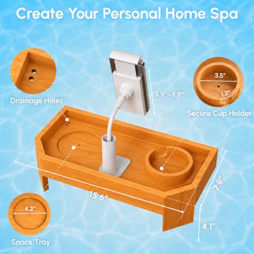Vespara Bamboo Hot Tub Tray Table with Adjustable Phone Holder, Non Slip Hot Tub Table Spa Gifts for Women, Bathtub Canddy Tray with Wine Glass Holder Tray for Luxury Bathtub& Bathroom Accessories - color: Bamboo