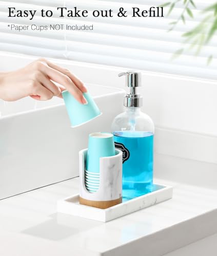 Luxspire Bathroom Cup Dispenser, 3oz Dixie Cup Dispenser, Marble Resin Dixie Cup Holder, Disposable Paper Cup Holder for Bathroom, Cotton Pad Holder, Guest Bathroom Essentials, Marble White - color: Gravel White, size: 3oz