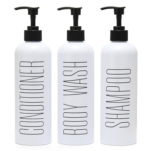 HOMCDALY Shampoo and Conditioner Dispenser, 16oz 3-Pack Refillable Pump Bottles, Shampoo Conditioner Body Wash Dispensers Bottles, Bathroom Shampoo Dispenser Set(White - color: White&black Pump