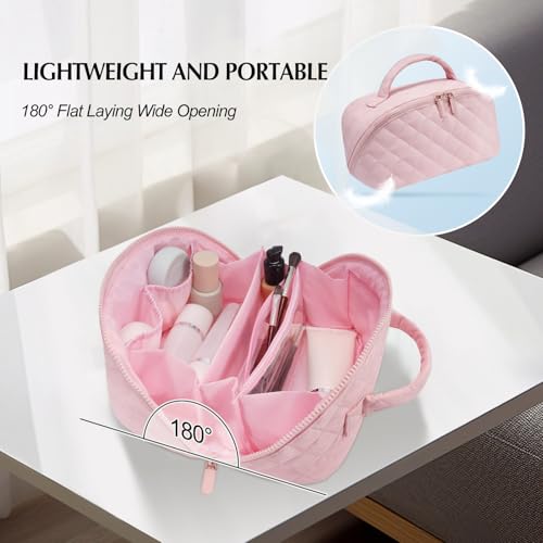 honitty Makeup Bag, Quilted Makeup Bag, Puffy Travel Make up Bags, Cosmetic Organizer Bag, Waterproof Toiletry Bag for Women - color: Pink
