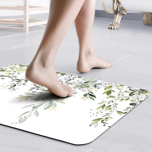 Gibelle Eucalyptus Leaves Bath Mat Rug Set 2 Piece, Super Absorbent Quick Dry Bathroom Rug Set, Non Slip Rubber Backed Bathroom Floor Mat for Tub Shower Sink (20"x32"+20"x32", Sage Green) - color: A001, size: 20" x 32" (2pcs)