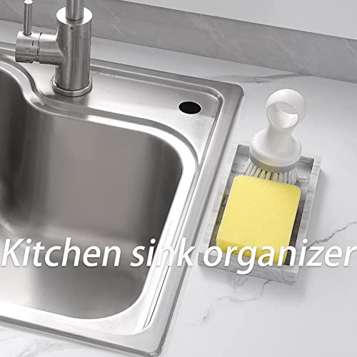 Small Bathroom Vanity Silicone Tray for Counter, Rectangle Dish Soap and Sponge Holder for Kitchen Sink, Perfume Organizer for Dresser, Marble Grey | Small, Thickened Silicone, Easy to Clean, Waterproof, Non-Slip, for Countertop, Kitchen, Bedroom, Dresser