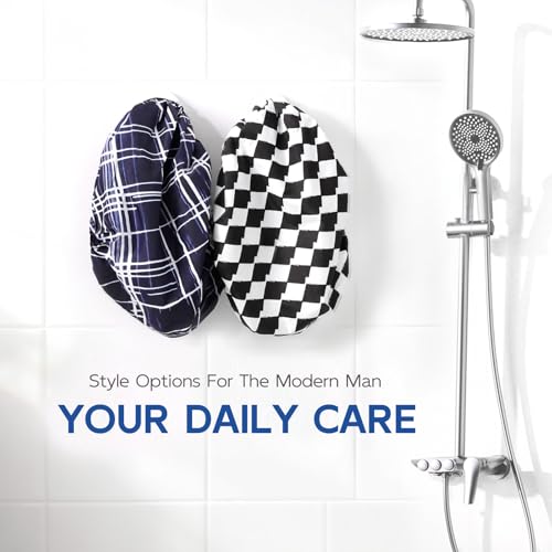 Years calm Shower Cap for Men Waterproof Reusable - Fashion Dual-Layer Design, Adjustable Elastic Band for Long & Curly Hair, XL Bath & Spa Cap for Travel, Satin Lined Shower Cap Black - color: French Black and White