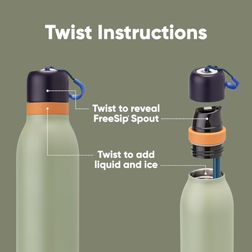 Owala FreeSip Twist Insulated Stainless Steel Water Bottle with Straw for Sports and Travel, BPA-Free, 18-oz, Blue/Green (Camo Cool) - color: Camo Cool, size: 18 Ounces
