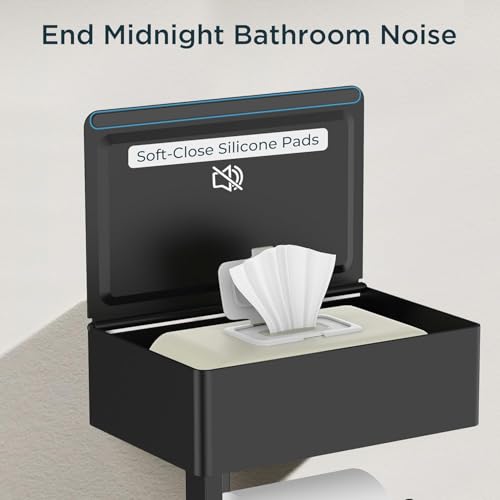 FORIOUS Toilet Paper Holder with Shelf, Sanitary Napkin Receptacle Tampon Holder, Wall Mount Toilet Paper Holder with Storage, Flushable Wipes Dispenser Fits for Bathroom Commercial(2, Matte Black) - color: Matte Black, size: 2 Pack-8" (L)