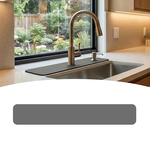 Customizable Faucet Mat for Kitchen Sink: 33"Lx5.5"W Grey Absorbent Sink Edge Protector & Splash Guard for Large Double bowl Sink- Cut to Fit 2, 3, 4 Holes Faucet & Irregular Sink with Soap Dispenser - size: 33" x 5.5"