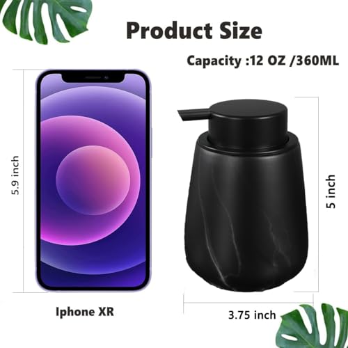 12Oz Foaming Hand Soap Dispenser - Ceramic Bathroom Foam Soap Dispenser with Easy-to-Press Black Pump, Refillable Lotion Hand Soap Dispenser, Dish Soap Dispenser for Kitchen, Marble Black - color: Marble Black, style: Foam Pump