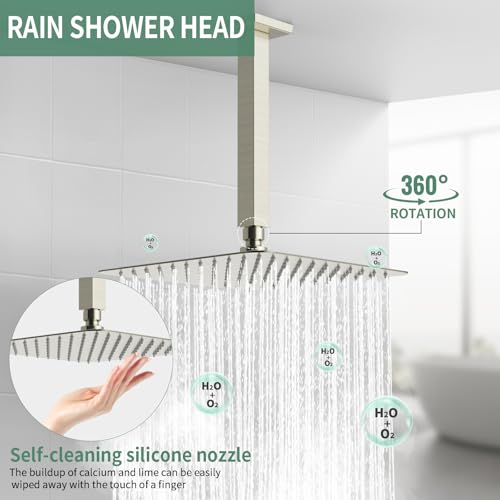 SunCleanse Rainfall Shower Faucet Set Brushed Nickel Shower Combo Set for Bathroom with High Pressure 10 inch Shower Head with Handheld Shower Valves Shower Head and Handheld Ceiling Mounted - color: Brushed Nickel, style: 10-ceiling