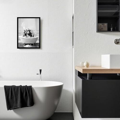 Urmoya Funny Monkey Bath Bathroom Decor Canvas Wall Art 12x16 in | Wood frame, Black and white bathroom decor, Funny chimpanzee in bathtub, Canvas print, Ready to hang - color: Chimpanzee, size: 16"L x 12"W