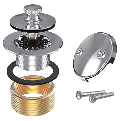 All Metal Lift & Turn Bathtub Drain Kit with Two-Hole Overflow Faceplate, Replacement Bath Tub Drain Trim Set Fine/Coarse Thread Conversion Kit Assembly, Tub Drains and Overflow -Chrome Plated - color: Chrome Plated