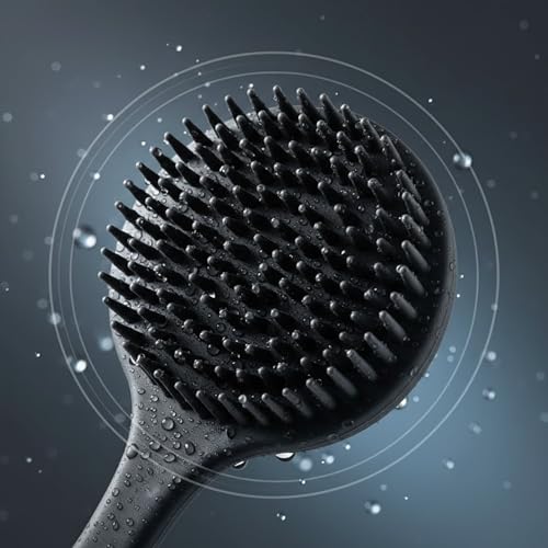 Macco Silicone Body Scrubber with Long Handle, Black, Soft Exfoliating Shower Brush for Back and Body