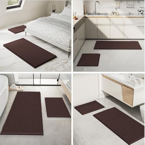 RUN HELIX Bathroom Rugs Set Non Slip 2 Piece Bath Rugs Extra Soft Chenille Bathroom Mats Bath Mat Set,Absorbent Shaggy Rugs Perfect Plush Mats Small Rug - color: Brown, size: 32"L x 20"W + 24"L x 16"W